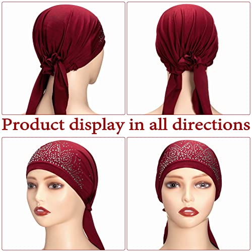 Geyoga 6 Pack Rhinestone Head Scarf for Women, Sequin Pre Tied Head Wraps, Stretchy Turban Cap for Hair Loss & Daily Wear(Elegant Style) - style: Elegant Style