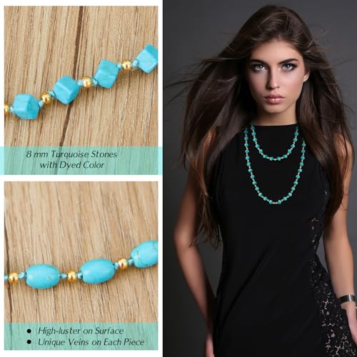 Henoyso 2 Pcs Turquoise Beads Necklace 47.5 Inch Long Endless Necklace Multi Strand Layer Knotted Homemade Jewelry - style: Classic