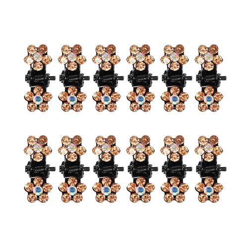 VOCOSTE 12 Pcs Mini Hair Claw Clip, Small Rhinestone Hair Clips, Metal Little Hair Clips for Women and Girl Flower Hair Accessories, Orange - color: Orange