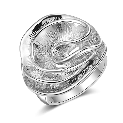 Mytys Cocktail Rings for Women Fashion 18K Gold Plated & Silver Flower Statement Ring Wedding Engagement Party Jewelry Gift - color: Silver