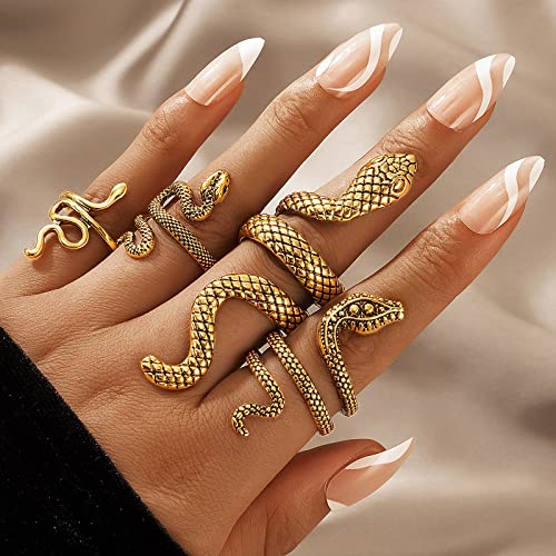 Snake Rings for Women Snake Ring Set Black Snakes Jewelry for Women Goth Gothic Rings Vintage Punk Knuckle Finger Thumb Ring Halloween Accessories - style: Style 2 - 2