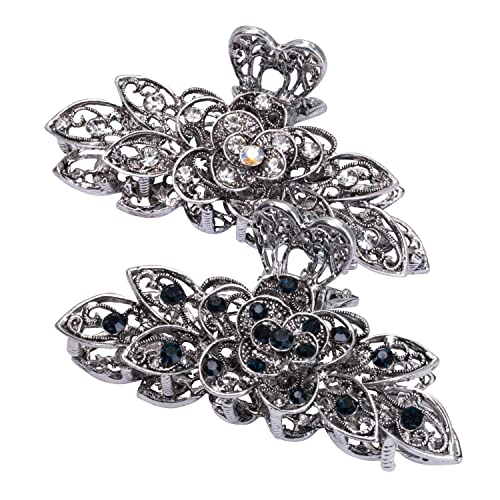 Large Claw Hair Clips 2PCS For Women and Girls Metal Retro Style With Sparkly Glitter Rhinestones Banana Jaw Hair Clamps Strong Hold Nonslip Hair Accessories