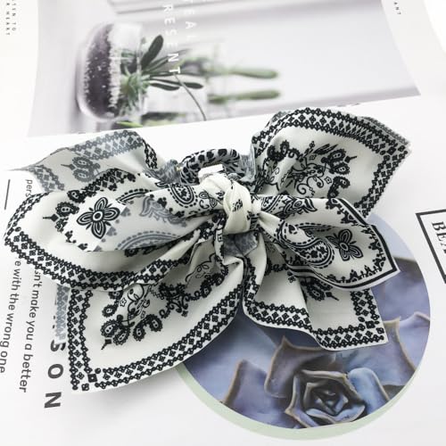 3 PACK Large Bow Western Hair Claw Clips,Boho Bandana Hair Bows Clips for WomenThick Hair Non-slip Hair Accessories for Girls - color: Black,White,Red