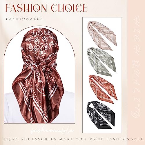 Hicarer 12 Pcs 35 Inch Satin Head Scarf Square Silk Like Neck Scarf Large Hair Scarf Silk Lightweight Hair Wrapping for Women - color: Elegant Style