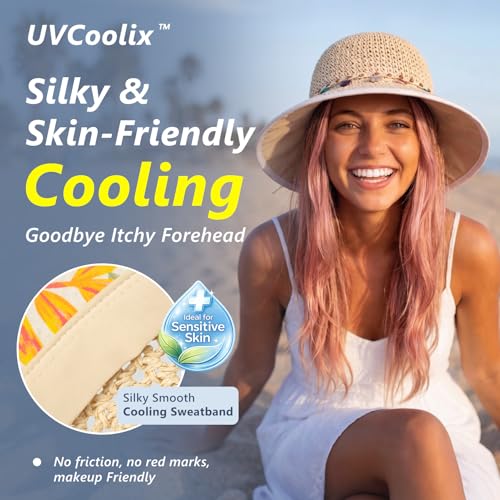 TOP-EX chicpony™ Cooling UPF 50+ Wide Brim Beach Hand Crochet Straw Hat - color: Natural Midnight Botanical, size: Large
