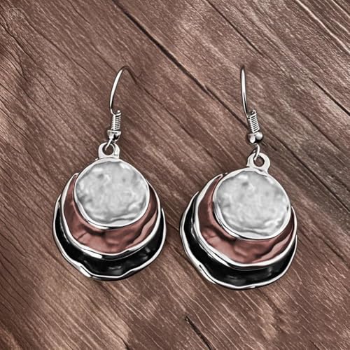 Boho Stud Earring Necklace Set,Vintage Jewelry Set,Trendy Dangle Disc Necklace Jewelry Sets for Women - color: Grey-Khaki