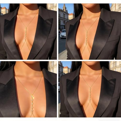 14k Gold Plated Cross Waist Body Chain for Women, Sexy Bra Body Chains & Belly Chain, Waist Beach Jewelry for Vacation Accessories - style: 5 diamonds - gold