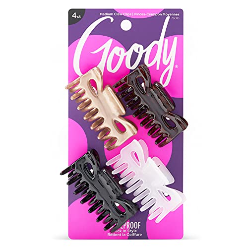 Goody SlideProof Classics Medium Claw Clips - 4 Ct, Assorted Neutrals, Hair Styling Accessories with Secure Grip, Chic Hair Accessories for Women & Men, For All Occasions, All Hair Types - color: Neutrals (Medium Claw), size: 4 Count (Pack of 1)