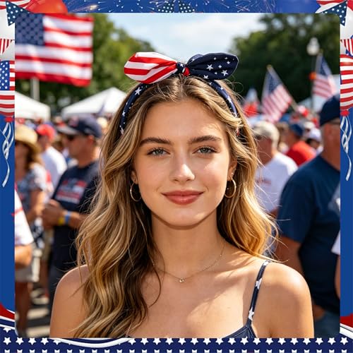 FULZTEY 4th of July Headbands Bow Head band American Flag Head Bands Patriotic Hair Band Knotted Bow Turban Elastic Red White Blue Hair Accessories For Women Independence Day Party - color: Red White Blue