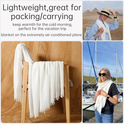 Harewom Lightweight Gauze Linen Feeling Shawl Wraps for Women Beach Summer Scarf for Evening Wedding Dresses - color: Shawl Wraps - White