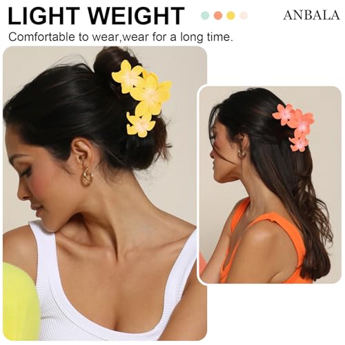 ANBALA 4PCS Flower Hair Accessories: Colorful Hawaiian Plumeria Claw Clips for Thick Hair - Large, Non-Slip, Strong Hold Beach Clips - color: B-4pcs large colorful flower