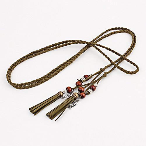 Women's Waist Belts Woven Tassels Chain Belt Skinny Rope Belt for Skirt Dress Boho Style - color: Green