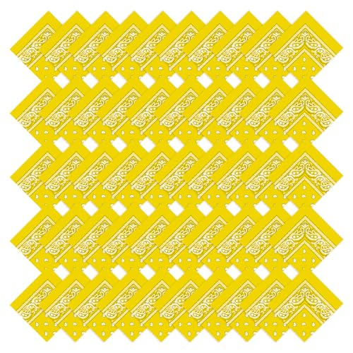 50 Pcs Bandanas Bulk Large Bandana Headband Paisley Cowboy Bandana Scarf Handkerchief for Women Men - color: Yellow