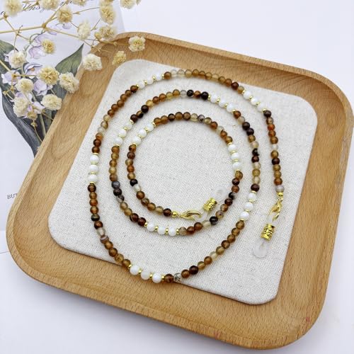 Damanse Beaded Glasses Chain,Eyeglass & Sunglass Strap For Women Stylish - color: Coffee Agate-shellwork