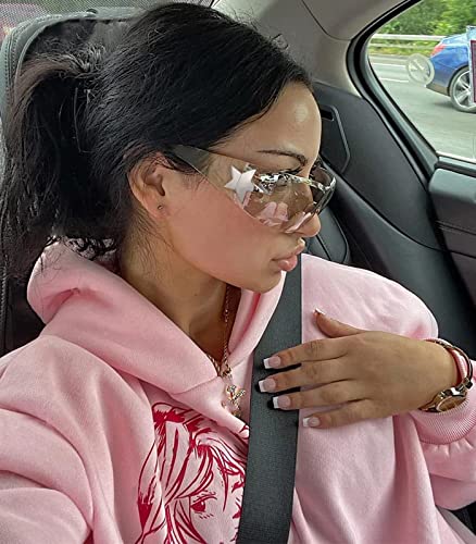 Rimless Y2K Sunglasses for Women Men Wrap Around Fashion Sunglasses Oversized Frameless Trendy Sun Glasses - color: Clear Frame / Gradient Grey Clear Lens