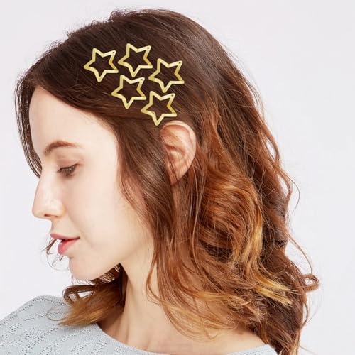 Star Hair Clips 2000s Y2K Snap Hair Barrettes Non Slip Star Hair Accessories Gold Metal Hair Clips for Girls Women -15 PCS 1.57" - color: 15 P - 1.57"-gold