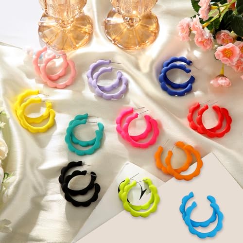 Sasylvia 16 Pairs Colored Hoop Earrings for Women Matte Colorful Hoop 80s Retro Neon Summer Drop Earrings - style: Wave Style