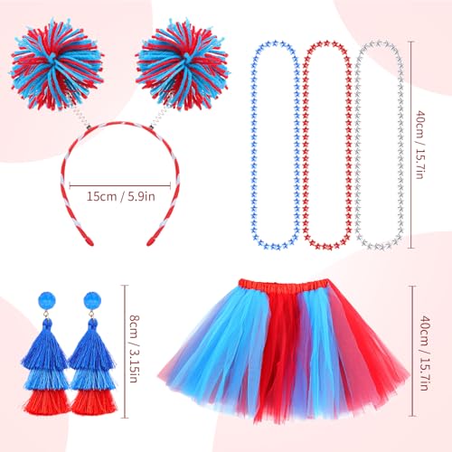 Hicarer 6 Pcs 4th of July Tutu Set Women Red White and Blue Accessories 250th Tutu Patriotic Costume Independence Day Favors - color: Red and Blue