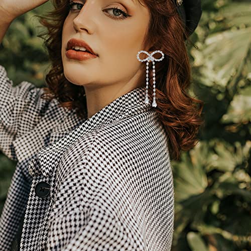 Rhinestone Bow Earrings for Women, Elegant Bridal Jewelry Statement Drop Dangle Earrings, Wedding Guest Dress Matching Accessories, Bridesmaid Gift, Sparkling Party Costume Outfit - color: F:Rhinestone Bow Earrings