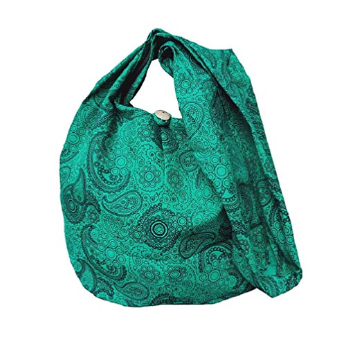 BTP! Thai Cotton Hippie Hobo Sling Crossbody Bag eco Friendly Shopping bag Paisley Print Large - color: Emerald Green Pl27