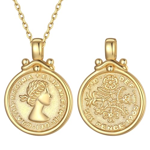 ChicSilver Coin Necklace Sterling Silver Vintage Round Circle Disc Dainty Coin Pendant Necklaces for Women - color: Style B - Gold