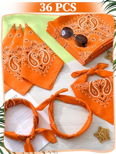 Unittype 36 Pieces Paisley Bandana Cowboy Bandanas Sports Novelty Headband Square Scarf Outdoor for Western Party Costume - color: Orange, style: Classic Style