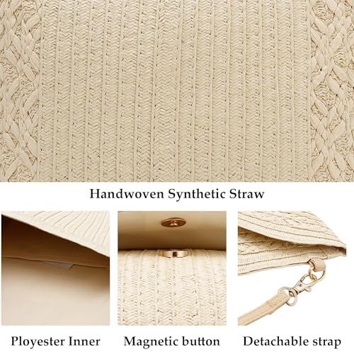 Gets Straw Clutch Purse for Women, Woven Beach Bag Summer Corssbody Purse Small Rattan Shoulder Bag for Travel | Hand-woven - color: Beige 3