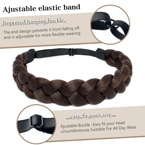 Braided Headbands Hair Piece for Women Synthetic Hair Head Bands Handmade Braid Hairband Hair Accessories Elastic Stretch Headwrap Braided Hair Band - color: 4#-Dark Brown