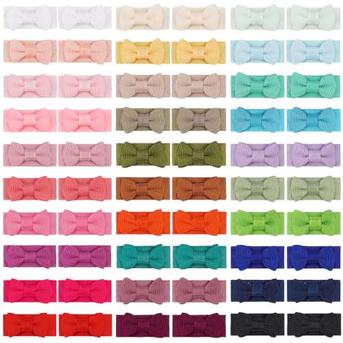 CÉLLOT 60Pcs Baby Hair Clips 1.2" Tiny Baby Bows Snap Hair Clips for Thin Hair Grosgrain Ribbon Hair Bows Clips for Baby Girls Toddlers Infant in Pairs - color: 60pcs/30color