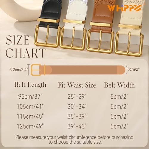 WHIPPY Women Wide Woven Belt Fashion Boho Rattan Braided Belt with Gold Buckle Raffia Straw Woven Waistband for Dresses - color: Brown, size: Fit Waist Size 25"-29"