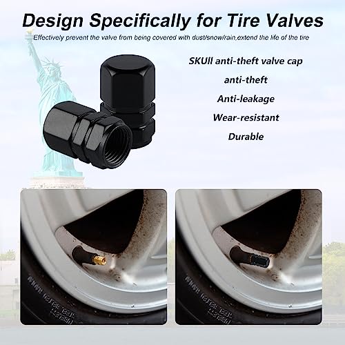 alpmosn Aluminum Tire Stem Valve Caps Wheel Valve Covers Car Dustproof Tire Cap Cover Accessories, Universal for SUV, Car, Bike and Motorcycle, Hexagon Shape (4PCS Black) - color: Black