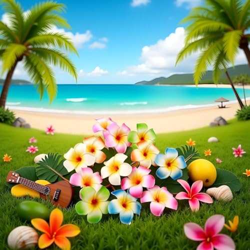 10Pcs 7cm Multicolor Hawaii Plumeria Flower Clips, Artificial Tropical Flower Hair Accessories for Wedding, Beach Party, Artificial Hair Clips and Barrettes