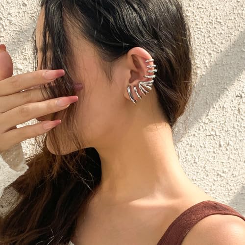 Ear Cuff Earrings for Women Chunky Ear Cuff Colourful Non Pierced Ear Cuff Non Piercing Clip On Cartilage Wrap Cuff Earrings Jewelry Gifts - color: 243Silver