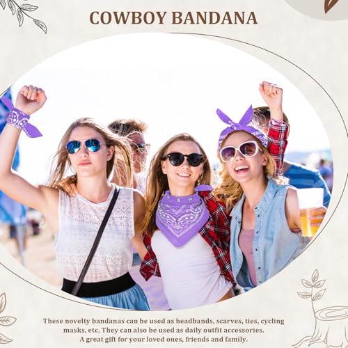 12 Pack Bandanas Unisex Paisley Cowboy Bandanas Bulk Multi Purpose Headband Scarf for Men Women Costume - color: Light Purle, style: Classic
