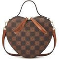 Crossbody Purse for Women Small Crossbody Bags Trendy Vegan Leather with Adjustable Shoulder Straps Gift for Mother Wife Mom - color: Checkered Coffee Heart Shape