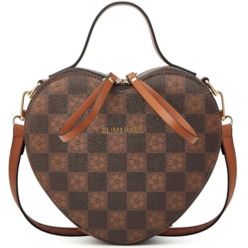 Crossbody Purse for Women Small Crossbody Bags Trendy Vegan Leather with Adjustable Shoulder Straps Gift for Mother Wife Mom - color: Checkered Coffee Heart Shape
