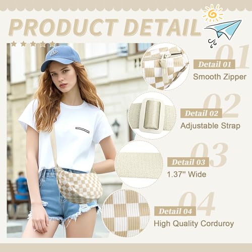 Nylon Crescent Crossbody Bag for Women Purses Trendy Men,Small Travel Sling Bag Hobo - color: Checkered-brown, size: Small