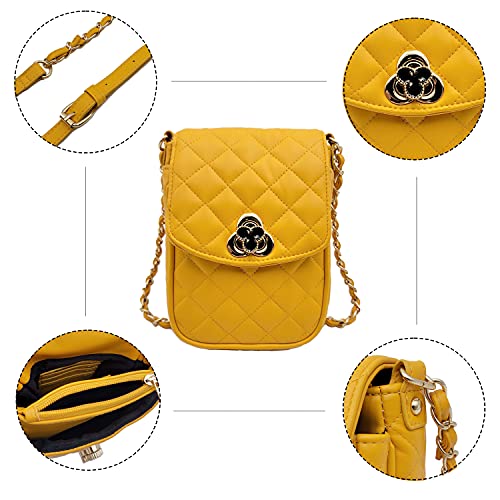 Phone Crossbody Bags for Women Small Vegan Leather Mini Shoulder Wallet Card Quilted Purse - color: C - Yellow & Gold