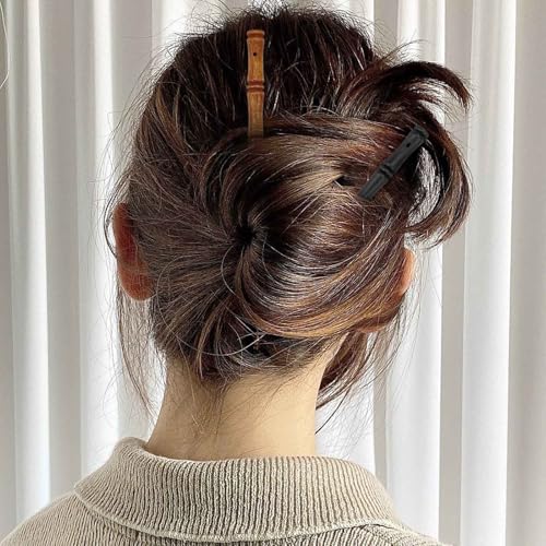 20Pcs Vintage Wood Hair Sticks with Hole Bamboo Shape Hair Chopsticks Japanese Chinese Hairpin Decorative Retro Hair Forks Hanfu Pins Bun Holders for Long Hair Women - color: with hole
