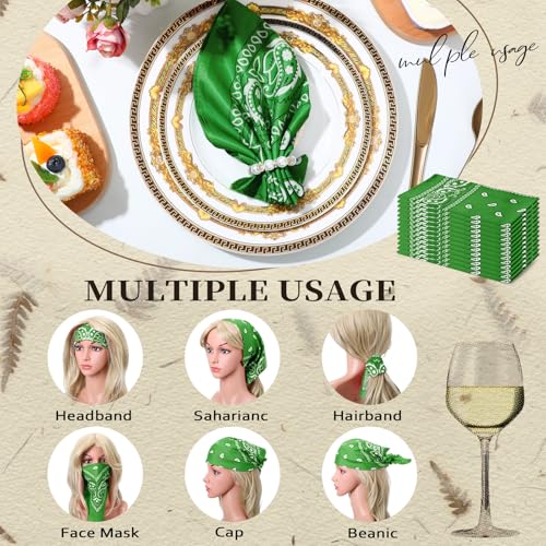 Suhine 12 Pcs Bandanas Bulk for Women Men 22 x 22 Inch Paisley Headband Cowboy Handkerchief Summer Beach Party Costume - color: Grass Green