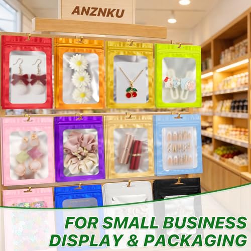 ANZNKU 100 PCS Resealable Mylar Bags with Frosted Clear Window Bags Packaging Bags Foil Pouch Zipper Bag for Jewelry Sample Candy Food (6.29x9.44, White) - color: White, size: 6.29x9.44 inches