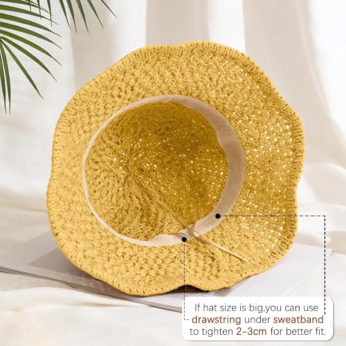 Sun Hat for Women Beach Hat Straw Bucket Hat Summer UV Protection, Packable Breathable Crochet Style - color: 1pack-sunset Yellow