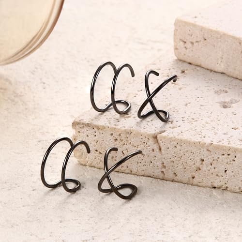 MILACOLATO 4Pcs 925 Sterling Silver Ear Cuffs for Women 14K Gold Plated Adjustable Ear Cuffs Non Piercing Minimalist Ear Cuff Earrings Fake Helix Cartilage Clip on Earrings Hypoallergenic - color: Black
