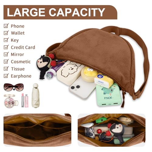 Nylon Crescent Crossbody Bag for Women Purses Trendy Men,Small Travel Sling Bag Hobo - color: Corduroy Brown, size: Small