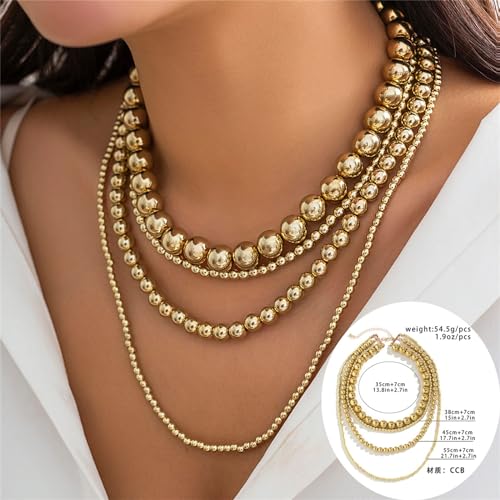 YBMYCM Layered Gold Chunky Necklaces Multi Strand Bead Necklace Wedding Bridesmaid Necklace Jewelry For Women - style: 4PCS Gold Chain