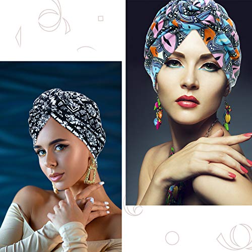 SATINIOR 4 Pieces African Pattern Headwrap Pre-Tied Bonnet Turban Knot Beanie Cap Headwrap Hat - style: Plaid Striped Style