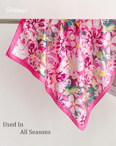 Satin Bandana Headscarf for Women Silky Hair Scarves for Fashion Lightweight - color: 24-bright Rose Red