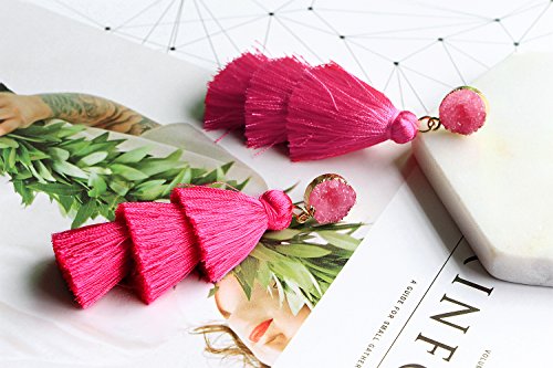 Me&Hz Colorful Layered Tassel Earrings Bohemian Statement Tiered Tassel Big Dangle Drop Earrings for Women Druzy Studs Valentine’s Day Gift - color: 02 Hot Pink