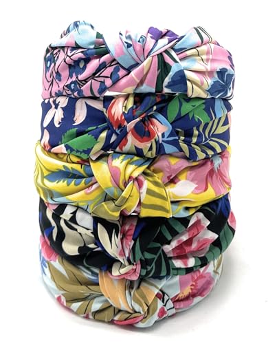 Black Floral Knotted Headband for Women Made of Silk Quality Satin Fabric, Unique and Classy Girls Headbands, Trendy Hair Accessory, Designer Top Knot Head band Fashion - color: Black Floral