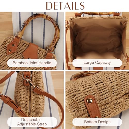 Cross Body Handbags for Women Straw Woven Beach Bag 2026 Summer Handmade Purses Wicker Rattan Bag Holiday - color: Beige